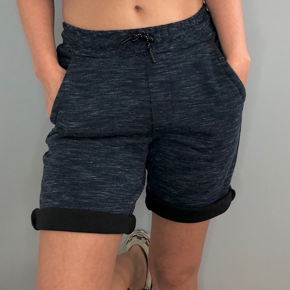 Heather Navy Drawstring Long Sweatshort